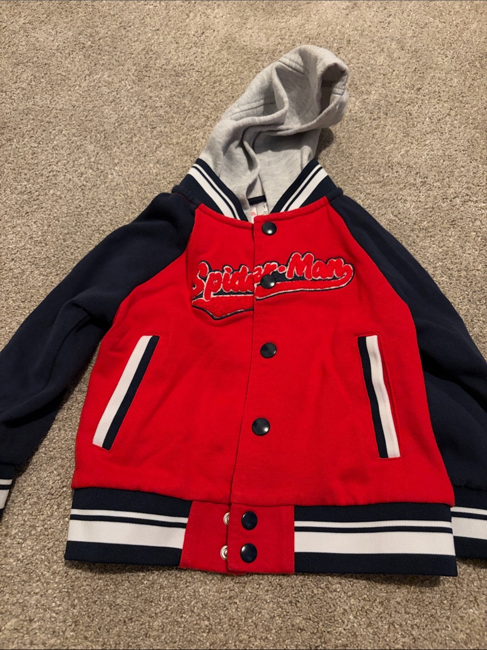 Spiderman Red & Navy Hooded Varsity-Style Kids Jacket